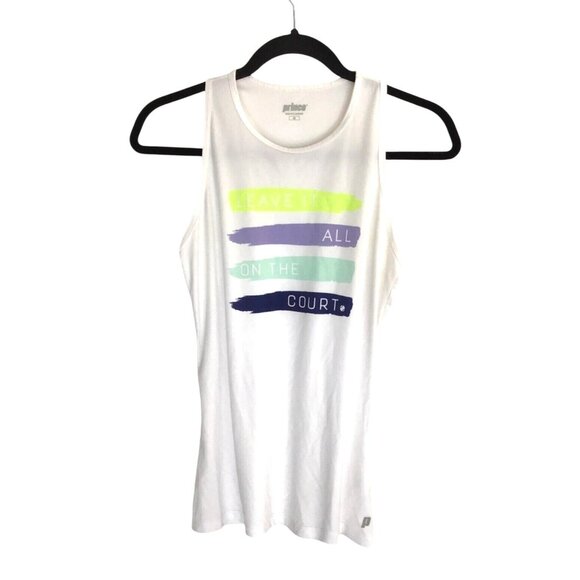 PRINCE- WOMEN'S WHITE GRAPHIC RACE BACK TANK TOP SIZE MEDIUM - Picture 1 of 7